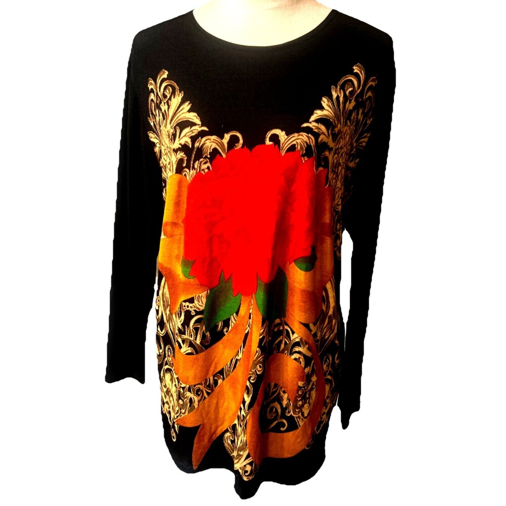 VTG Western Connection Womens  M  Paisley Floral Liquid Knit Stretch Top